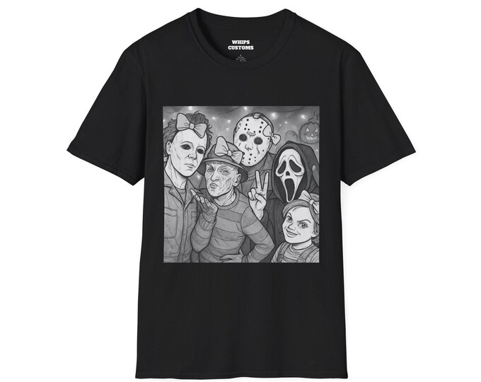 Halloween Horror Movie T-Shirt - Spooky Graphic Tee for Movie Lovers, Unisex Casual Wear, Perfect for Costume Parties, Gift for Fans
