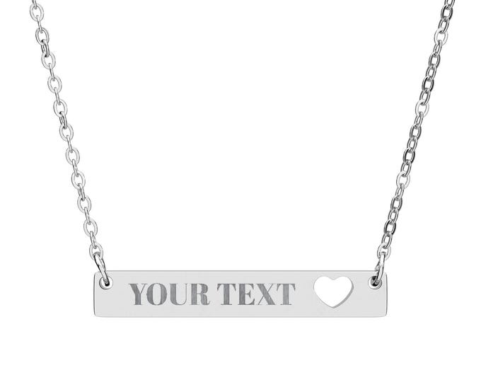 Personalized Cutout Heart Bar Necklace, Custom Engraved Jewelry, Meaningful Gift for Her, Heart Necklace, Love Pendant