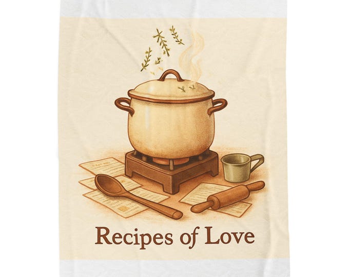 Recipes of Love Velveteen Plush Blanket | Cozy Kitchen Cooking Illustration