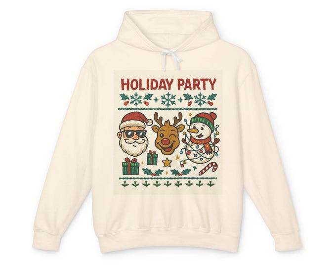 Holiday Party Classic Unisex Lightweight Hooded Sweatshirt, Christmas Hoodie, Festive Apparel, Winter Gatherings, Gift for Him/Her