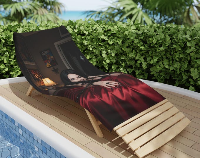 Goth Woman on Red Satin Beach Towel | Dark Gothic Phone Portrait