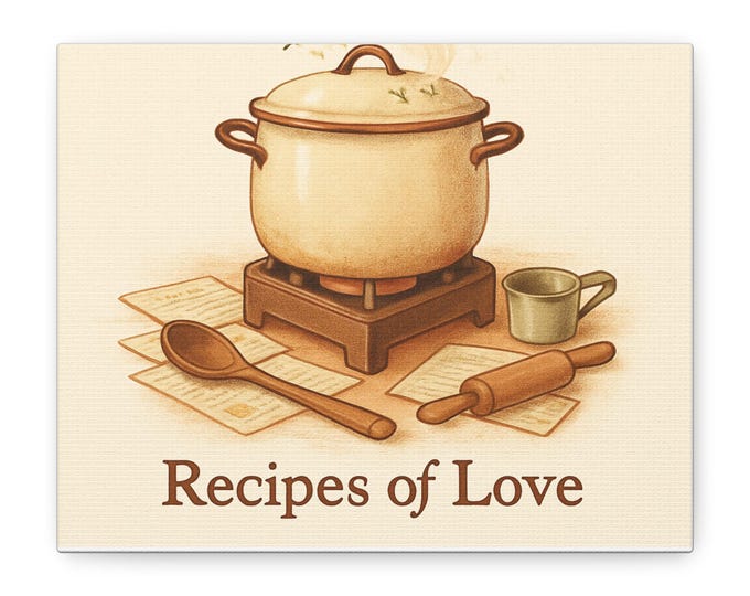 Recipe Pot Illustration Canvas, Matte Stretched Wall Art | Kitchen Cooking Decor
