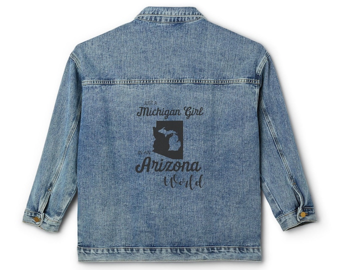 Arizona State Outline with Script Text Denim Jacket | Back Print
