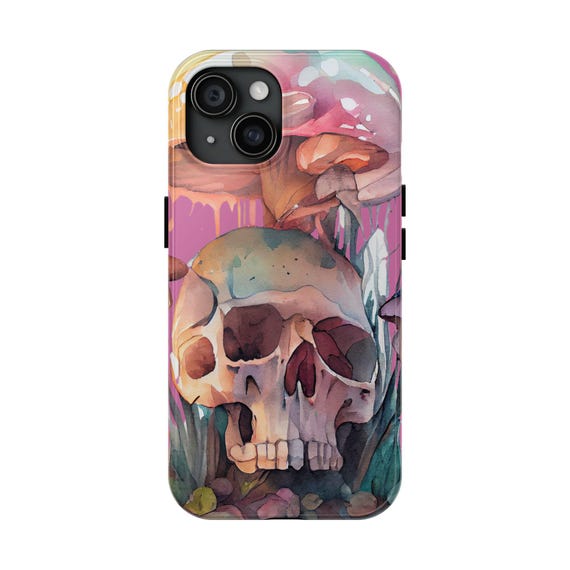 Artistic Skull & Mushroom Phone Case: Tough, Stylish Mobile Protection