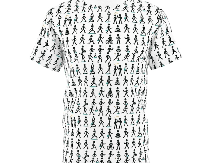 Stick Figure Pattern Tee | All-Over Print People Silhouettes
