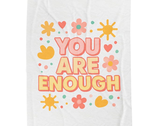 You Are Enough floral typography Velveteen Blanket | positive affirmation throw
