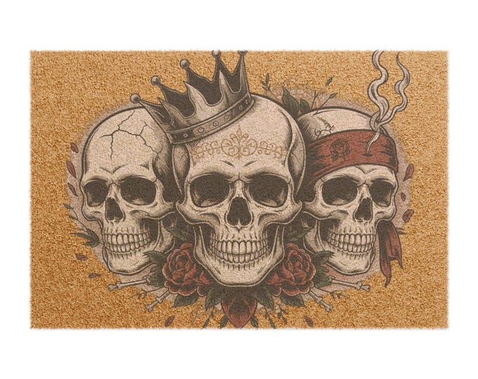 Skull Crown Doormat | Gothic Home Decor | Pirate Entrance Mat | Halloween Welcome Mat | Skull Decor