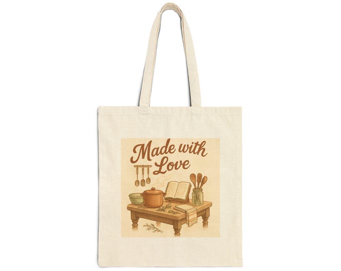 Made With Love cookbook kitchen illustration Tote Bag | cooking, baking, recipe art