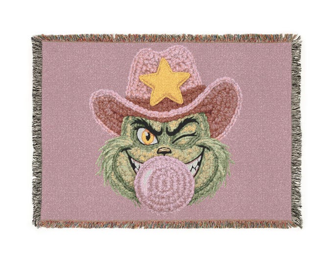 Winking Cowboy Cat Woven Blanket | Bubblegum Bubble, Star Sheriff Design
