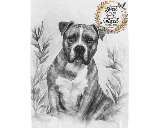 Pit Bull Portrait Velveteen Plush Blanket | Watercolor Dog Illustration