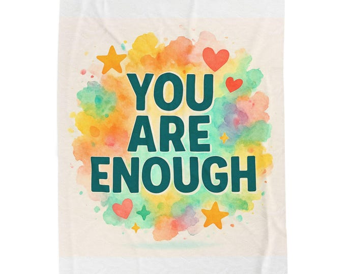 You Are Enough Velveteen Plush Blanket | Watercolor Hearts & Stars Affirmation