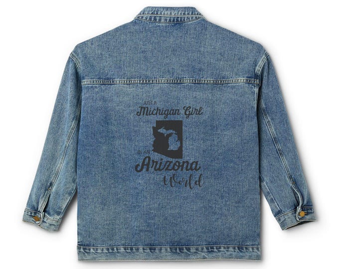 Arizona State Outline with Script Text Denim Jacket | Back Print