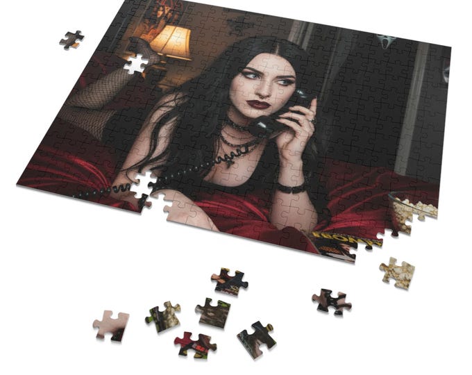 Gothic Jigsaw Puzzle with Tin, Dark Aesthetic Puzzle, Unique Gift, Alternative Home Decor, Relaxing Puzzle Activity, Halloween Decor