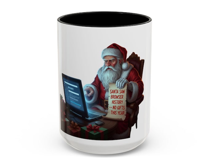 Santa on Computer Accent Coffee Mug | Santa Says No Gifts This Year