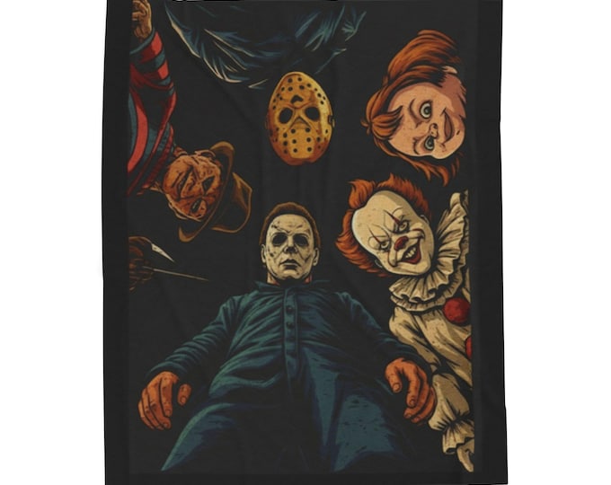 Spooktacular Velveteen Plush Blanket - Horror Movie Characters, Cozy Throw, Perfect Halloween Gift, Home Décor, Movie Night Essential