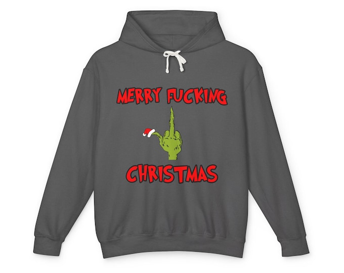 Merry Fucking Christmas green Grinch middle finger Hoodie | risque holiday sweatshirt