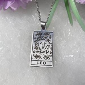 Leo Zodiac Tag Collana Tono Argento - Compleanno Agosto - Collana Segno Stella