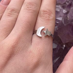 Star & Moon Adjustable Ring , Boho Celestial Jewellery