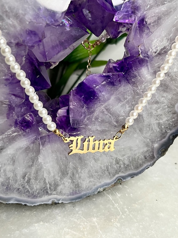 Libra Zodiac Faux Pearl Necklace Gold Tone Etsy