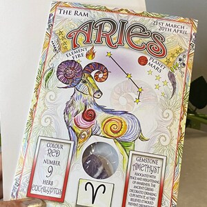 Aries Crystal verjaardagskaart-Amethyst Tumble Stone-maart-april