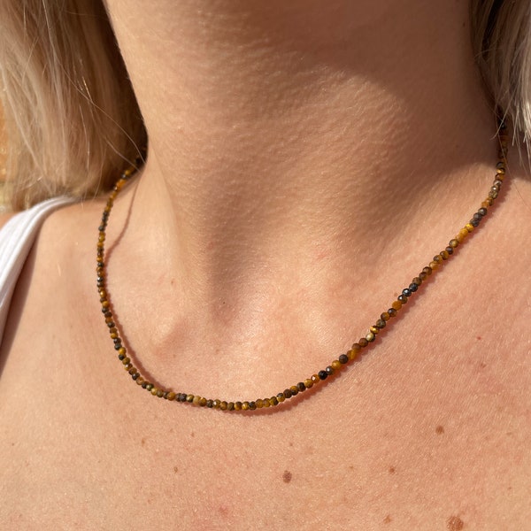 Tigerauge Facettierte Kristall Edelstein Choker Halskette, Minimalist Schmuck, Naturstein