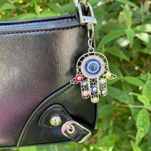 Evil Eye Hamsa Hand Keychain: Multicolored Bag Charm, Protection Amulet
