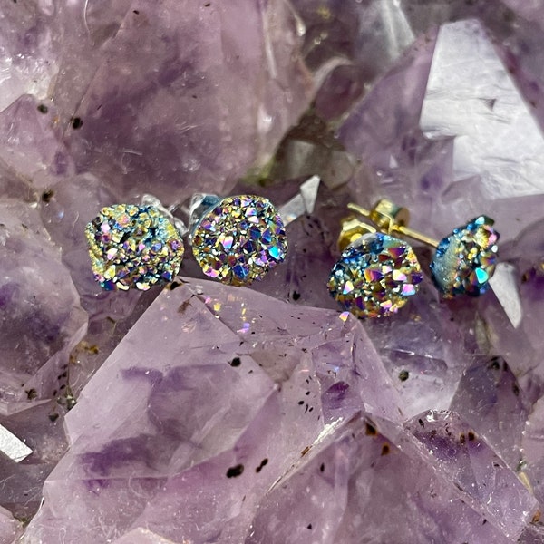 Angel Aura Crystal Geode Druzy Stud Earrings
