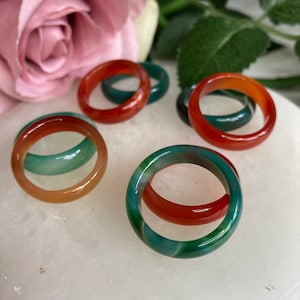 Carnelian & Green Agate Crystal Band Ring - Lucky in Love Set