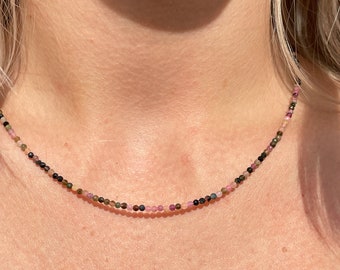Mixed Tourmaline Faceted Crystal Gemstone Choker Necklace, Minimalist Jewellery, Natural Stone