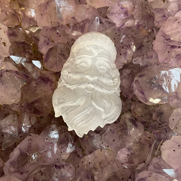 Whimsical Santa Claus Crystal Carving: 7cm Selenite Gypsum Satin Spar Delight