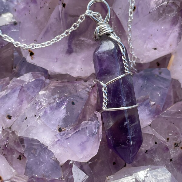 Enchanted Elegance: Amethyst Crystal Point Necklace in Silver Tone