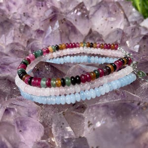 Crystal Healing Bracelet: Rose Quartz, Aquamarine, or Tourmaline