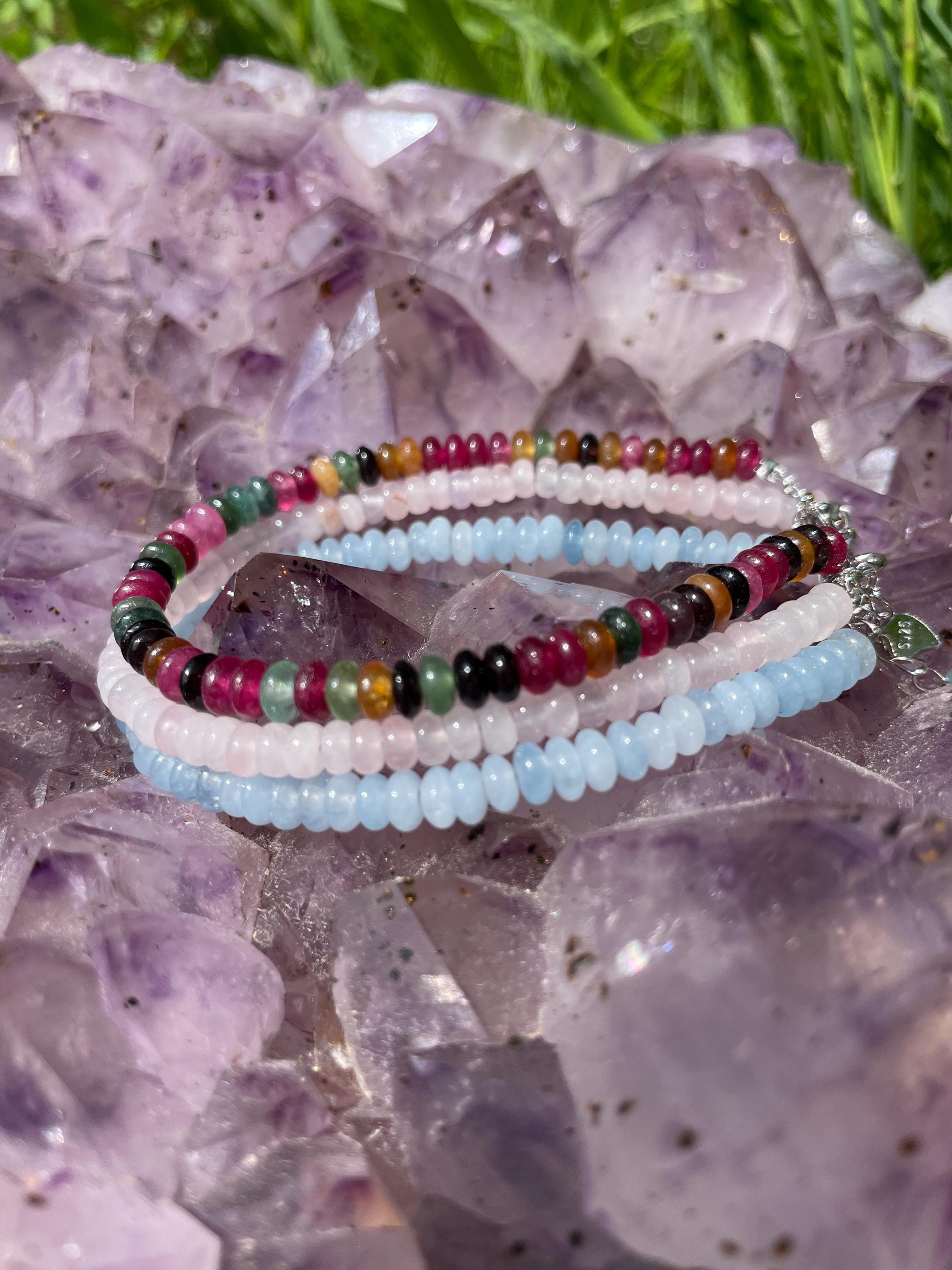 クリスタルヒーリングブレスレット：ローズクォーツ、アクアマリン