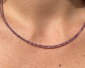 Collier ras de cou en cristal à facettes améthyste, bijoux minimalistes, pierre naturelle