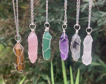 Brass Wire-wrapped Natural Clear Crystal Point Pendant
