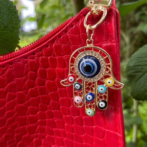 Evil Eye Hamsa Hand Keychain: Multicolored Lucky Amulet Bag Charm
