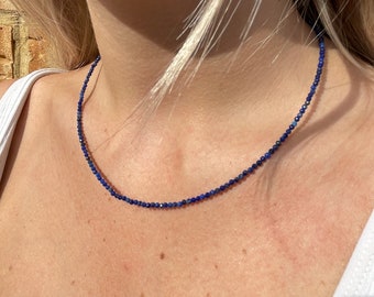 Lapis Lazuli Faceted Crystal Gemstone Choker Necklace, Minimalist Jewellery, Natural Stone