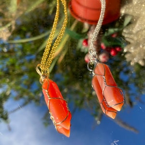 Carnelian Crystal Healing Wire Wrapped Point Necklace - Relationships - Love - Friendship
