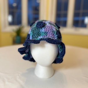 Crochet Bucket Hat- Indigo Dot