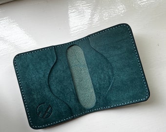 Handmade blue leather card wallet