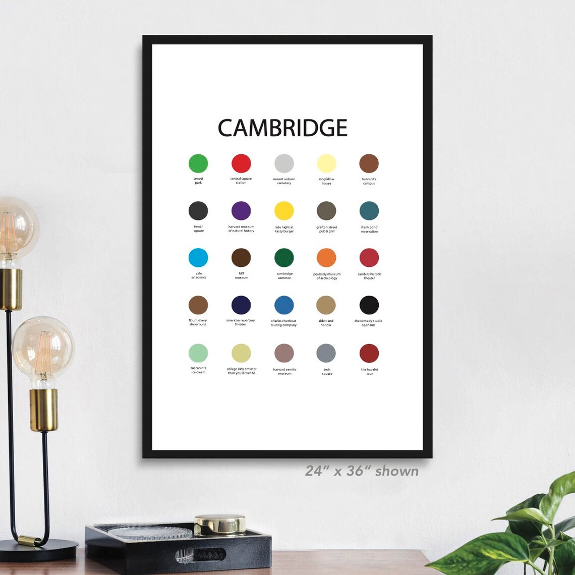 Cambridge MA Color Palette Print Cambridge Neighborhood Wall Etsy