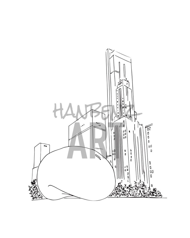 Chicago Bean Art Print Chicago Bean Architecture Poster Etsy