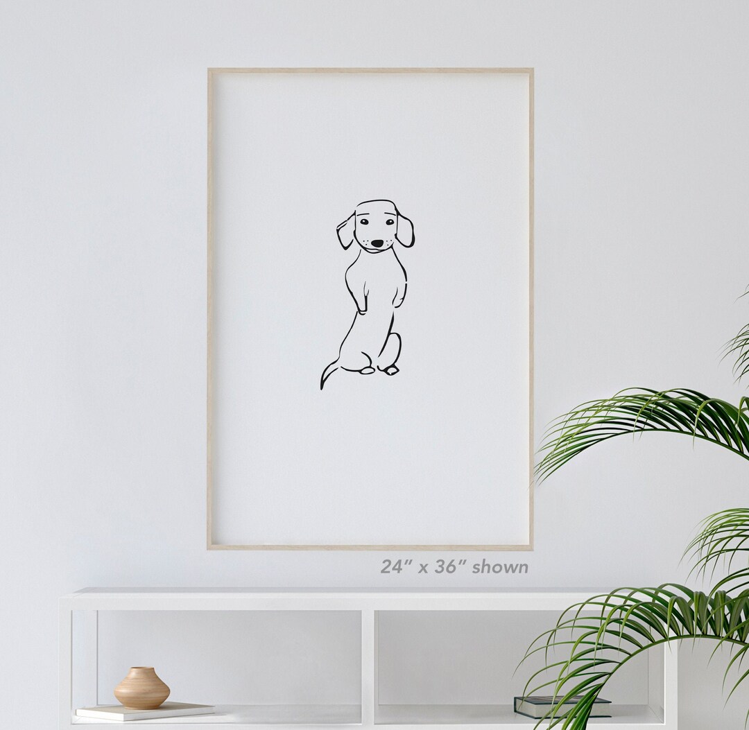 Dachshund Dog Wall Decor Art, Weiner Dog Print, Weiner Dog Line Drawing