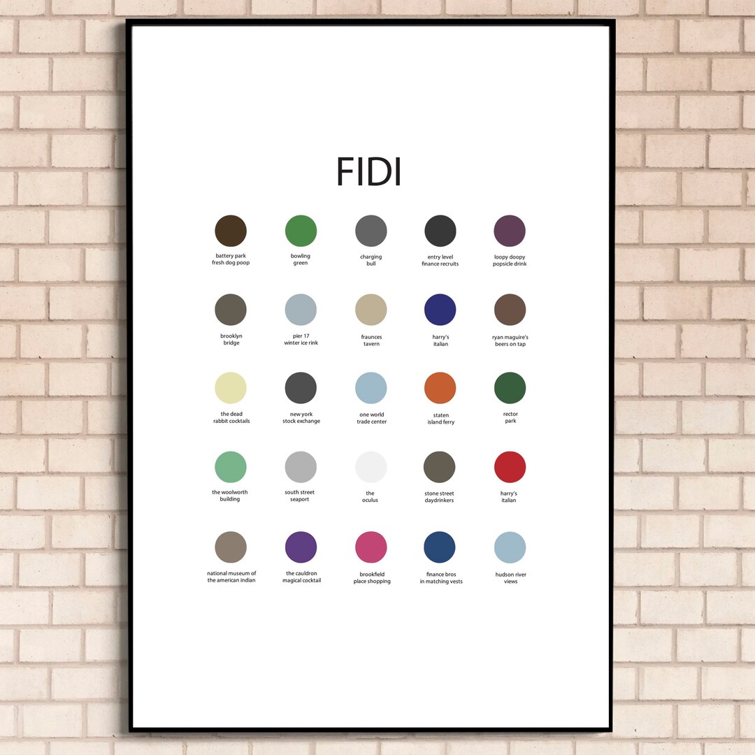 Fidi, NYC Color Palette Print, New York City Wall Art Print, Financial District Illustration