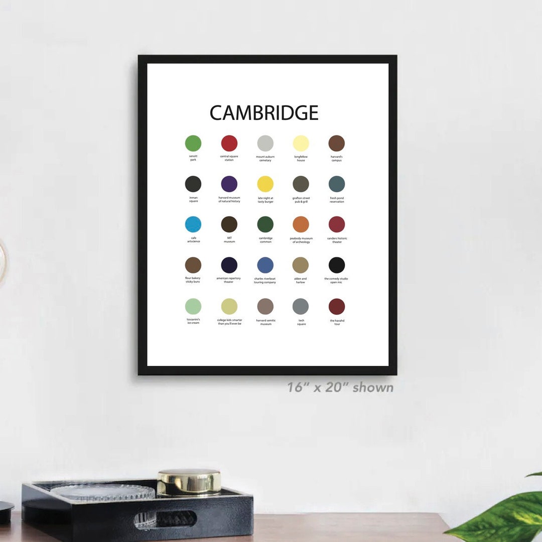 Cambridge MA Color Palette Print, Cambridge Neighborhood Wall Art Poster, Boston Map, Cambridge