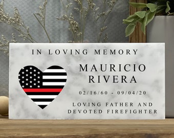 Custom Fire Fighter Memorial Stone - Marble - Firefighter Gift - Sympathy Gift - Personalized Firefighter Memorial