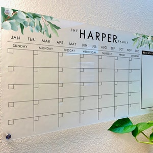 Personalized Wall Calendar | Custom Acrylic Dry Erase Board | Wall Calendar | Transparent Calendar | Clear Calendar | Office Decor | Family
