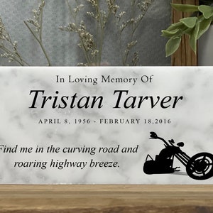 Custom Biker Memorial Stone - Marble - Motorcycle - Ride - Friend - Grieving - Mourning - Sympathy - Custom -