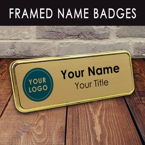 Personalized Employee Name Badges – Company Name Badges with Rim Border – Plastic Framed Name Badges – Professional Name Tags for Work