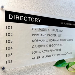 Custom BUILDING Transparent DIRECTORY SIGN, Office Building and Clear Acrylic Business Directory Wall Mounted Sign for Decor